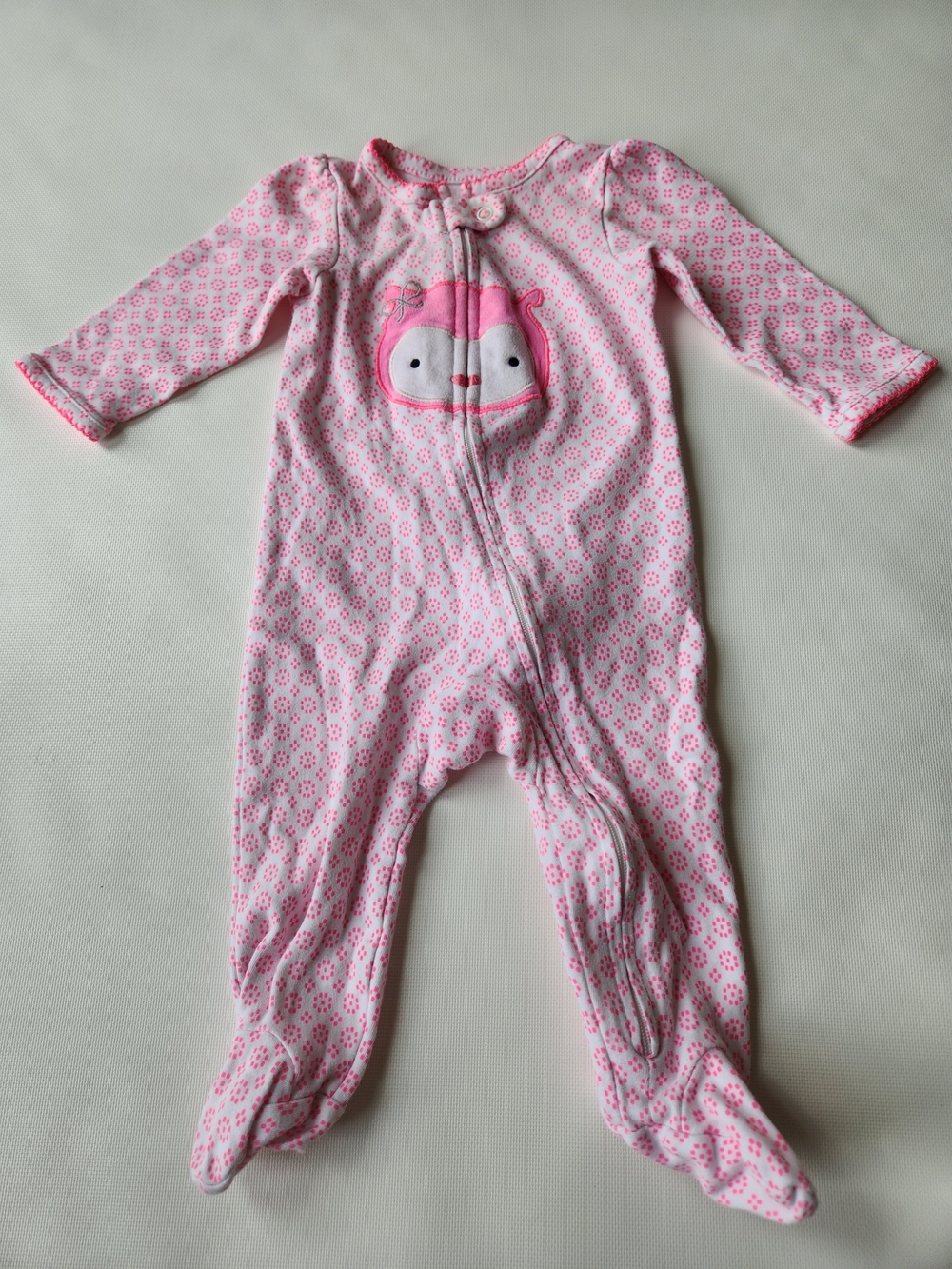 Carter's Pink Floral Print One-Piece Footed Sleeper with Front Character